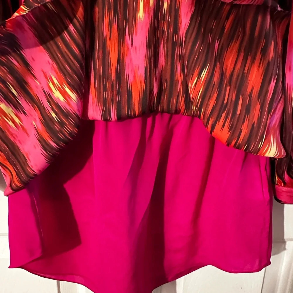 HAUTE HIPPIE HH Silk Haute Hippie Ikat Elevated Basics Red L/Sleeve Tunic Top S - Picture 14 of 16
